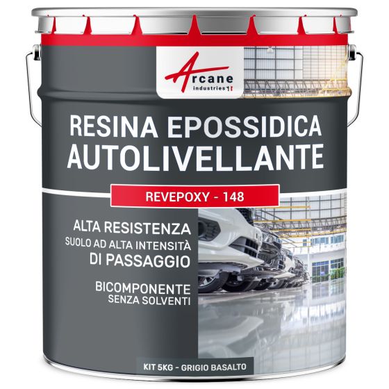 Resina Epossidica per Pavimenti, Autolivellante - REVEPOXY - 148 5 kg Grigio Basalto - RAL 7012 Resina Epossidica per Pavimenti, Autolivellante - REVEPOXY - 148 5 kg Grigio Basalto - RAL 7012