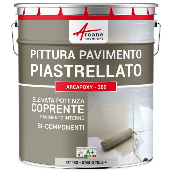 Vernice Pavimenti Piastrellati -Arcapoxy Pavimento Piastrellato 1 kg Grigio tele 4 - RAL 7047 Vernice Pavimenti Piastrellati -Arcapoxy Pavimento Piastrellato 1 kg Grigio tele 4 - RAL 7047