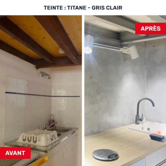 Béton Ciré Cuisine : Plan de travail, Crédence - avant après - titane gris clair