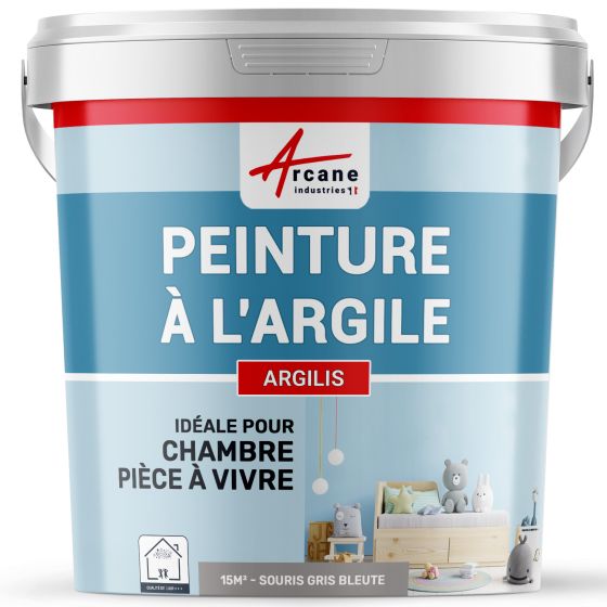 Peinture argile naturelle décoration chambre enfant - ARGILIS-15m2-Souris-gris-bleute-Aspect / Couleur