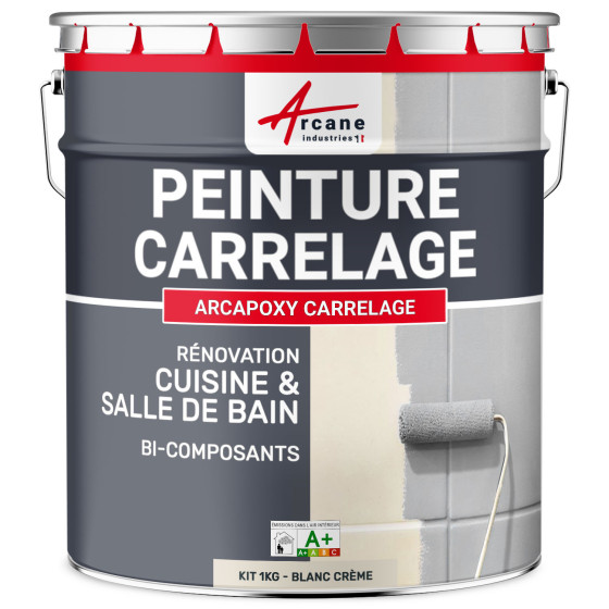 PEINTURE CARRELAGE CUISINE ET SALLE DE BAIN - RÉSINE CARRELAGE-Kit1Kg-RAL-9001-Blanc-creme-Aspect / Couleur PEINTURE CARRELAGE CUISINE ET SALLE DE BAIN - RÉSINE CARRELAGE-Kit1Kg-RAL-9001-Blanc-creme-Aspect / Couleur
