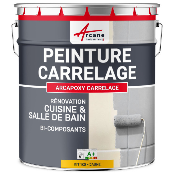 PEINTURE CARRELAGE CUISINE ET SALLE DE BAIN - RÉSINE CARRELAGE-Kit1Kg-RAL-1023-Jaune-Aspect / Couleur PEINTURE CARRELAGE CUISINE ET SALLE DE BAIN - RÉSINE CARRELAGE-Kit1Kg-RAL-1023-Jaune-Aspect / Couleur