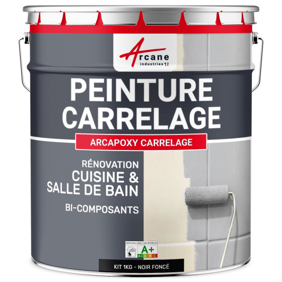 PEINTURE CARRELAGE CUISINE ET SALLE DE BAIN - RÉSINE CARRELAGE-Kit1Kg-RAL-9005-Noir-fonce-Aspect / Couleur PEINTURE CARRELAGE CUISINE ET SALLE DE BAIN - RÉSINE CARRELAGE-Kit1Kg-RAL-9005-Noir-fonce-Aspect / Couleur