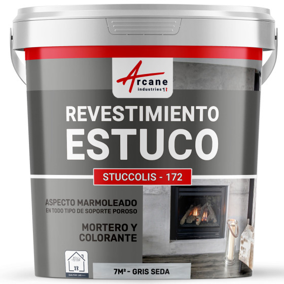 Pintura Estuco - Enduido STUCCOLIS con Mortero y ante Gris Seda kit hasta 7 m²