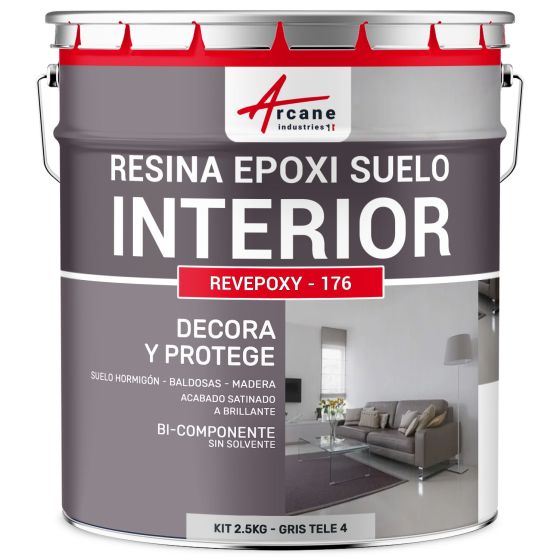 Resina Epoxi Decorativa para Suelo Interior REVEPOXY DECO Gris tele 4 RAL 7047 2.5 kg (hasta 12.5 m² en 2 capas)