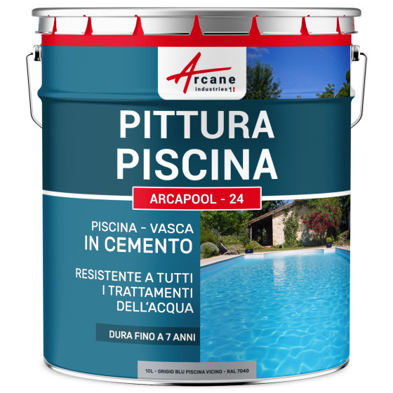 Vernice per Piscina  - ARCAPOOL - 24 10 L Grigio Blu Piscina Vicino - RAL 7040