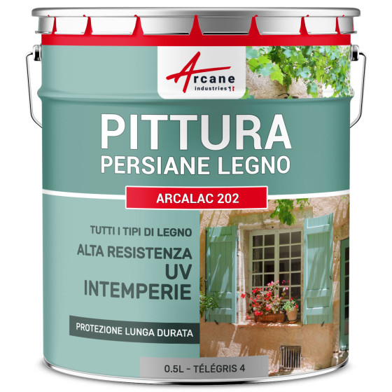 Vernice per Persiane in Legno: ARCALAC 202 0.5 L Grigio tele 4 - RAL 7047 Vernice per Persiane in Legno: ARCALAC 202 0.5 L Grigio tele 4 - RAL 7047