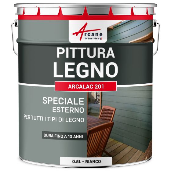 Vernice per legno esterno ed interno - ARCALAC 201 0.5 L RAL 9003 - Bianco