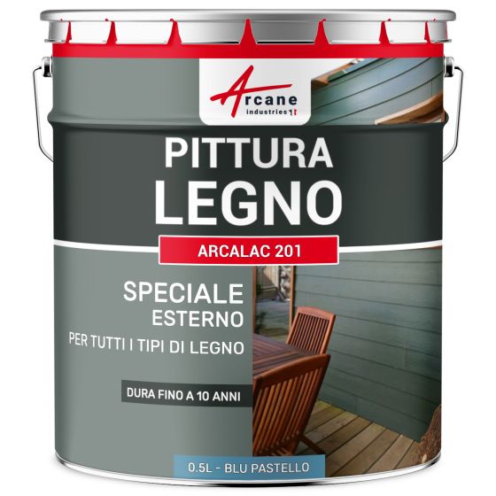 Vernice per legno esterno ed interno - ARCALAC 201 0.5 L Blu Pastello - RAL 5024 Vernice per legno esterno ed interno - ARCALAC 201 0.5 L Blu Pastello - RAL 5024