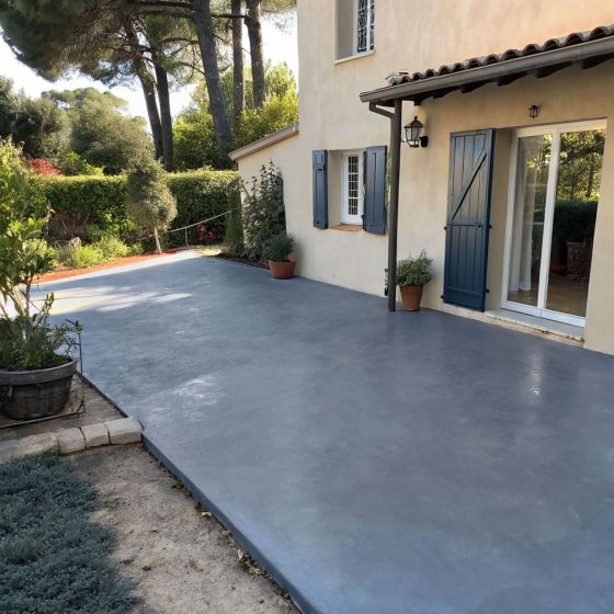KIT BETON CIRE EXTERIEUR - Béton ciré extérieur pour sol, mur, terrasse, balcon, escalier - Mise en situation - Figue