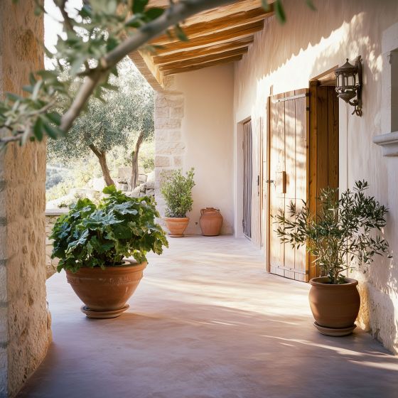 KIT BETON CIRE EXTERIEUR - Béton ciré extérieur pour sol, mur, terrasse, balcon, escalier - Mise en situation - Lilas