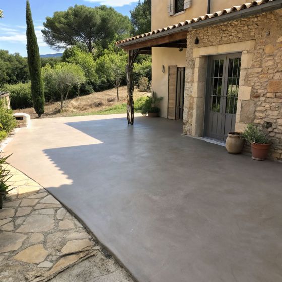 KIT BETON CIRE EXTERIEUR - Béton ciré extérieur pour sol, mur, terrasse, balcon, escalier - Mise en situation - Rosetto