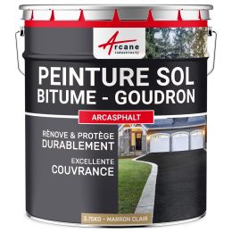 Peinture bitume - peinture goudron : Résine solpour asphalte, goudron, enrobé - ARCASPHALT marron clair 3.75kg- Couleur / Aspect