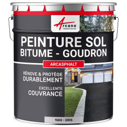 Peinture bitume / peinture goudron : Résine solpour asphalte, goudron, enrobé - ARCASPHALT - GRIS 15kg - Couleur / Aspect