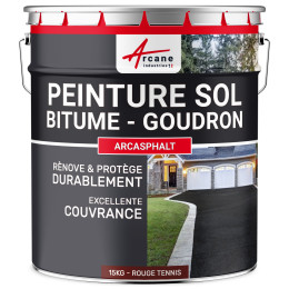 Peinture bitume / peinture goudron : Résine solpour asphalte, goudron, enrobé - ARCASPHALT -  ROUGE TENNIS 15kg - Couleur / Aspe