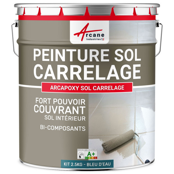 Peinture Sol Carrelage - Résine époxy pour sol carrelé-Kit2-5Kg-Ral-5021-Bleu-Deau-Aspect / Couleur