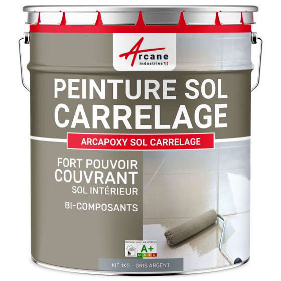 Peinture Sol Carrelage - Résine époxy pour sol carrelé-Kit1Kg-RAL-7001-Gris-Argent-Aspect / Couleur