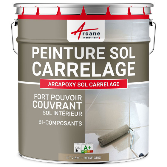 Peinture Sol Carrelage - Résine époxy pour sol carrelé-Kit2.5Kg-RAL-1019-Beige-gris-Aspect / Couleur Peinture Sol Carrelage - Résine époxy pour sol carrelé-Kit2.5Kg-RAL-1019-Beige-gris-Aspect / Couleur