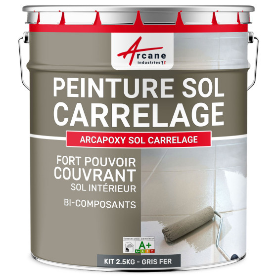 Peinture Sol Carrelage - Résine époxy pour sol carrelé-Kit2-5Kg-RAL-7011-Gris-fer-Aspect / Couleur