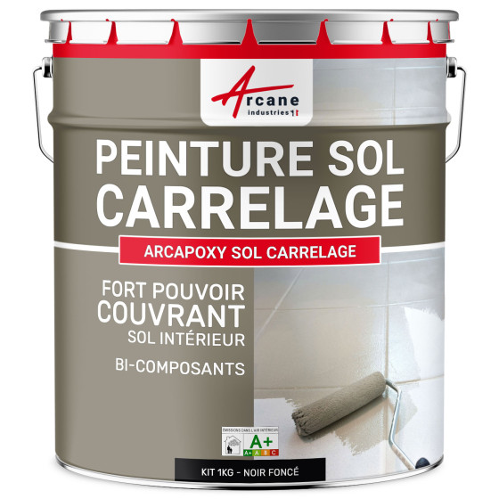 Peinture Sol Carrelage - Résine époxy pour sol carrelé-Kit1Kg-RAL-9005-Noir-fonce-Aspect / Couleur Peinture Sol Carrelage - Résine époxy pour sol carrelé-Kit1Kg-RAL-9005-Noir-fonce-Aspect / Couleur