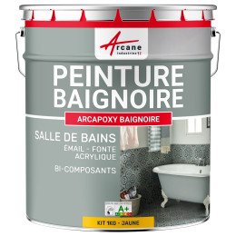 PEINTURE BAIGNOIRE - Résine rénovation baignoire lavabo émail salle de bain-Kit1Kg-RAL-1023-Jaune-Aspect / Couleur