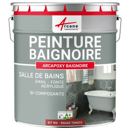 PEINTURE BAIGNOIRE - Résine rénovation baignoire lavabo émail salle de bain-Kit1Kg-RAL-3013-Rouge-Tomate-Aspect / Couleur