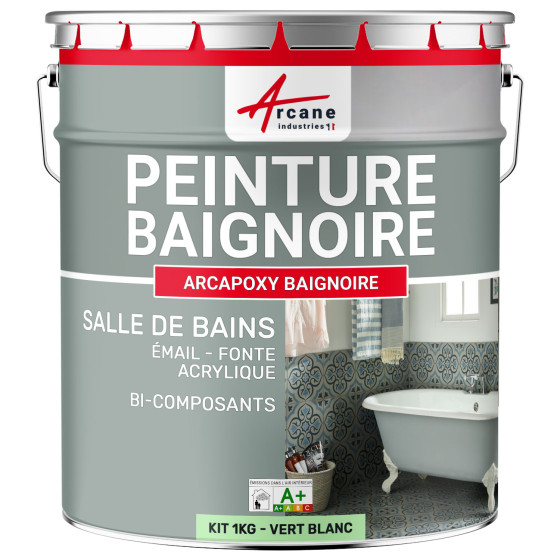 PEINTURE BAIGNOIRE - Résine rénovation baignoire lavabo émail salle de bain-Kit1Kg-Ral-6019-Vert-Blanc-Aspect / Couleur