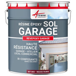 Résine sol garage / Peinture époxy sol : REVEPOXY GARAGE-kit5Kg-Rouge-rubis-ral-3003-Aspect / Couleur