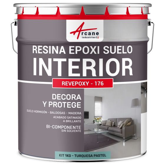 Resina Epoxi Decorativa para Suelo Interior REVEPOXY DECO RAL 6034 Turquesa Pastel 1 kg (hasta 5 m² en 2 capas)