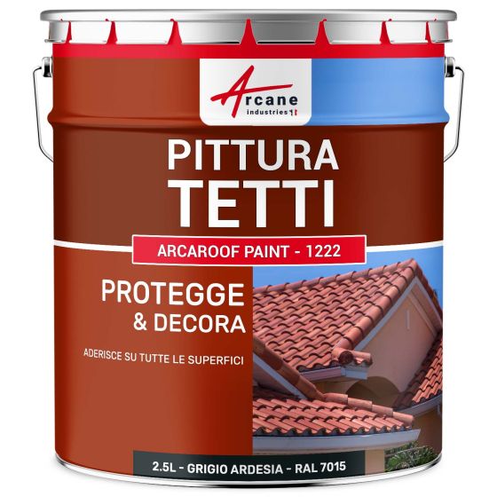 Vernice per Tetto e Tegole: ARCAROOF PAINT - 1222 2.5 L Grigio ardesia - RAL 7015 Vernice per Tetto e Tegole: ARCAROOF PAINT - 1222 2.5 L Grigio ardesia - RAL 7015