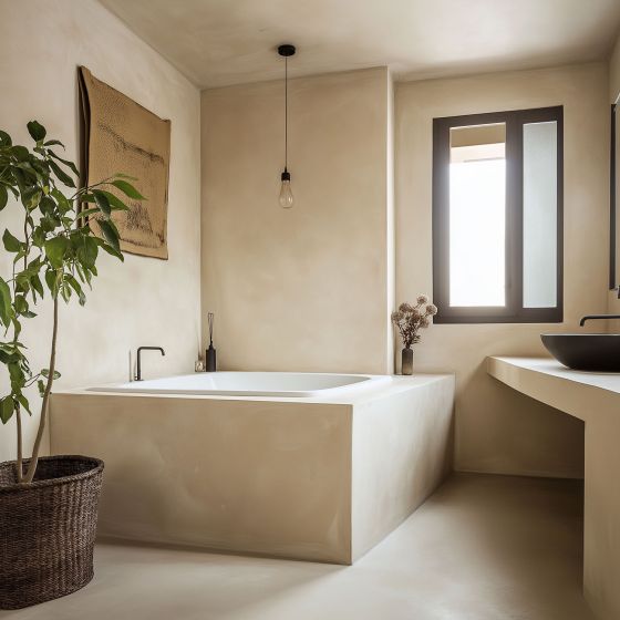 Kit Béton Ciré Salle de Bain :Enduit imperméable - Mise en situation - Ivoire_01