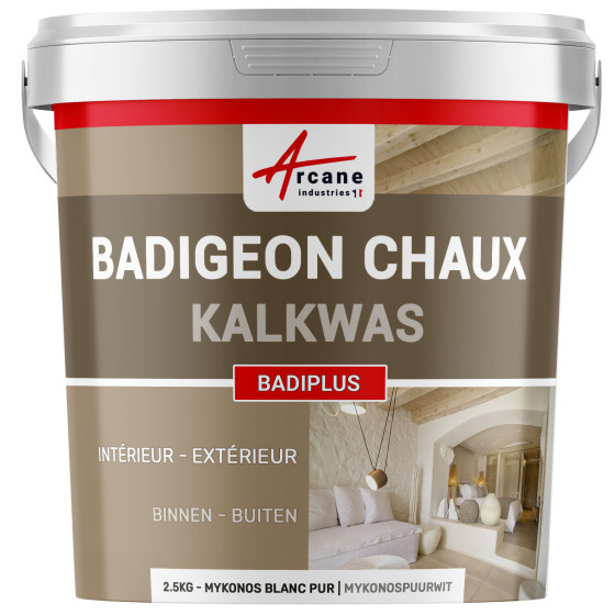 Kalkpleister voor Binnenmuren en Buiten Gevels - BADIPLUS 2.5 kg (tot 12.5 m²) - Kleur:Mykonospuurwit