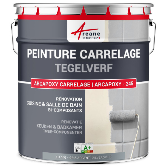 TEGELVERF VOOR KEUKEN EN BADKAMER - ARCAPOXY -245 Kleur:Zilvergrijs - RAL 7001 - 1 kg (tot 10 m² in 2 lagen)