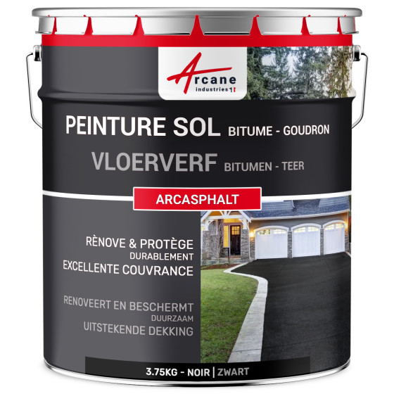 Bitumenverf / Teerverf: Harsverf voor asfalt. teer. mengsel - ARCASPHALT Kleur:Zwart - 3.75 kg (tot 7.5 m² in 2 lagen)