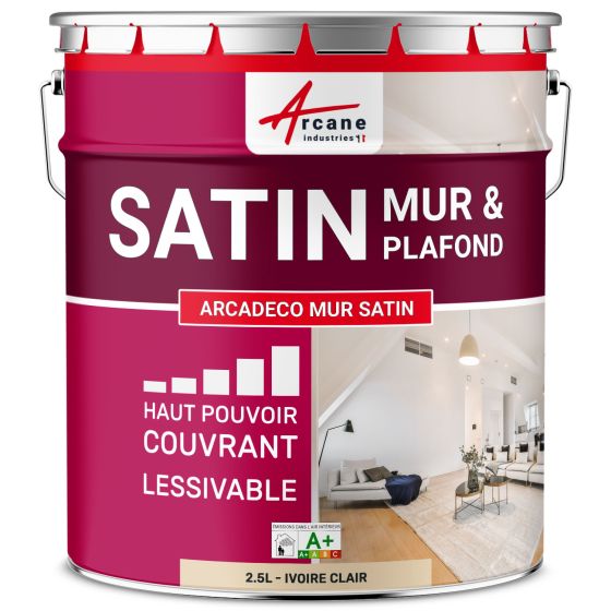 Peinture murale acrylique satin : ARCADÉCO MUR SATIN Ivoire Clair - RAL 1015 - 2.5 L