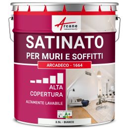 Pittura acrilica satinata per pareti : ARCADECO - 1664 2.5 L - Bianco
