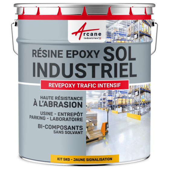 Peinture époxy sol industriel et parking - REVEPOXY TRAFIC INTENSIF - Jaune Signalisation - RAL 1023 - 5 Kg