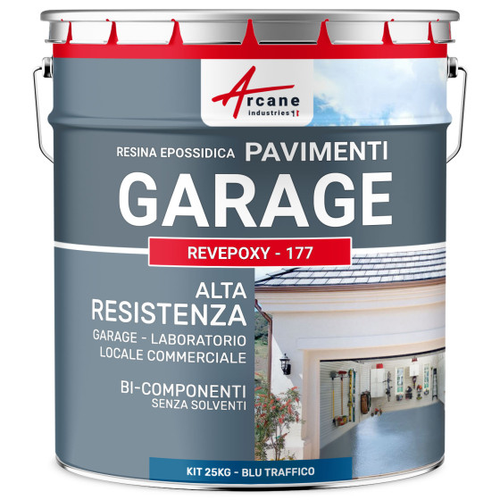 Resina per pavimenti di garage - Vernice epossidica per pavimenti : REVEPOXY - 177 25 kg (50 m²) - Blu segnaletica - RAL 5017