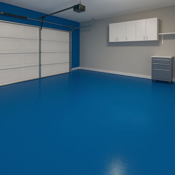 Résine sol garage - Peinture époxy sol : REVEPOXY GARAGE - Mise en situation - Bleu signalisation