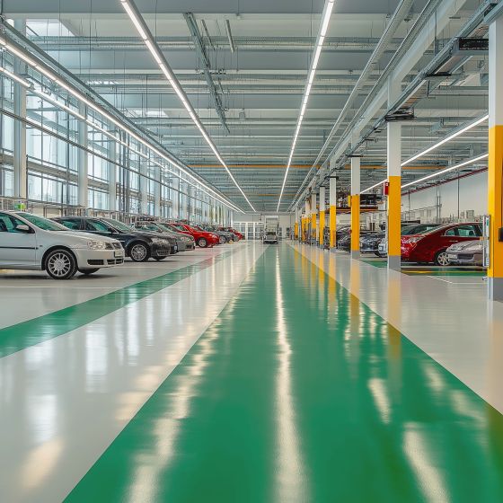 Résine sol garage - Peinture époxy sol : REVEPOXY GARAGE - Mise en situation - Vert signalisation