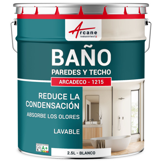 Pintura de baño blanca para paredes y techos: ARCADECO - 1215 Blanco - 2.5 L