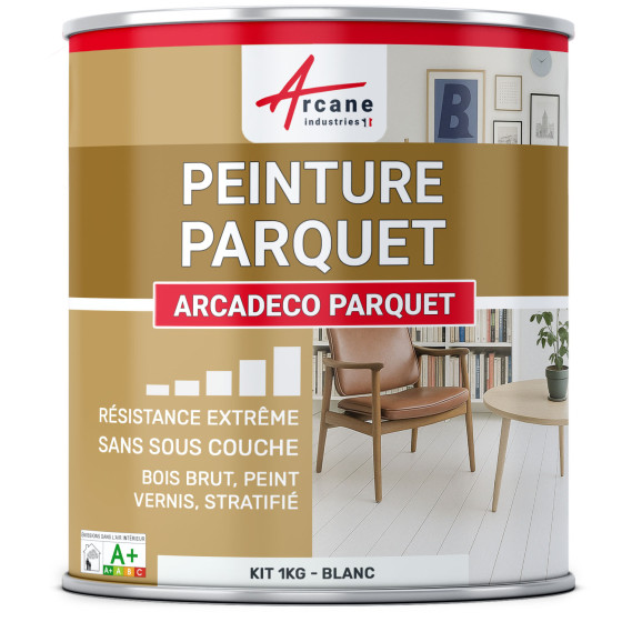 Peinture parquet bois, sol stratifié : ARCADÉCO PARQUET - Blanc - 1 kg Peinture parquet bois, sol stratifié : ARCADÉCO PARQUET - Blanc - 1 kg