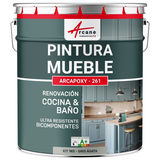 Pintura para Muebles de Cocina. encimera y Baño - ARCAPOXY - 261 Gris Ágata - RAL 7038 - 1 kg 12 m²