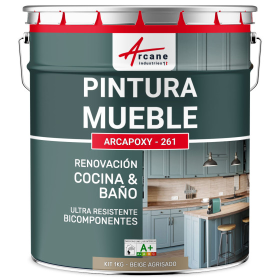 Pintura beige para muebles de Cocina. encimeras y Baño - ARCAPOXY - 261 RAL 1019 - Beige Agrisado - 1 kg hasta 12 m²