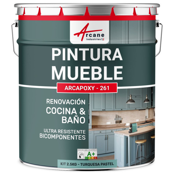 Pintura azul para muebles de Cocina. encimeras y Baño - ARCAPOXY - 261 Turquesa Pastel - RAL 6034 - 2.5 kg hasta 30 m²