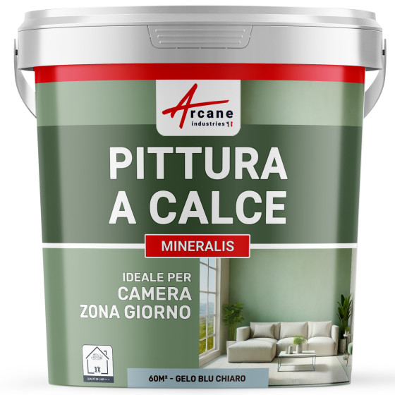 Pittura Blu a Calce Naturale per Interni - MINERALIS Brina Azzurro Chiaro - 60 m² 2x5 kg in uno strato
