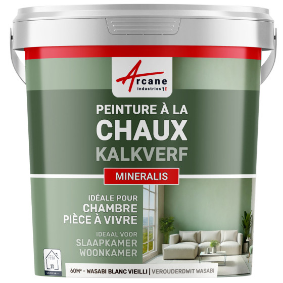Natuurlijke Kalkverf voor Binnen - MINERALIS Verouderdwit Wasabi - 60 m² 2x5 kg in 1 laag