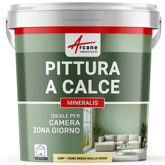 Pittura Gialla a Calce Naturale per Interni - MINERALIS Fieno Greco Giallo Medio - 60 m² 2x5 kg in uno strato