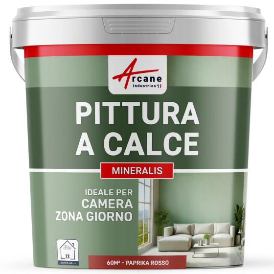 Pittura Rossa alla Calce Naturale per Interni - MINERALIS Rosso Paprika - 60 m² 2x5 kg in uno strato