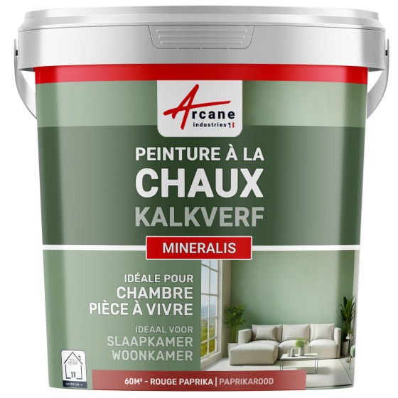Kalkverf voor Binnen - MINERALIS Paprikarood - 60 m² 2x5 kg in 1 laag